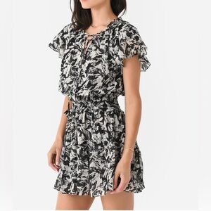 NEW Misa Los Angeles Natalia Mini Dress Black Abstract Gold Thread